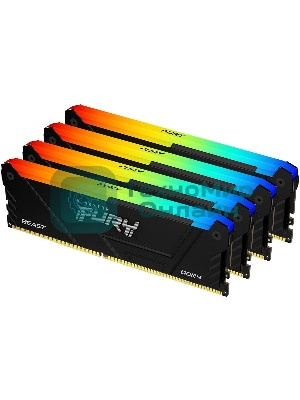 Оперативная память Kingston Fury Beast, DDR4, 32GB (4x8GB), 3200MHz, CL16, DIMM, с радиатором, RGB, черный