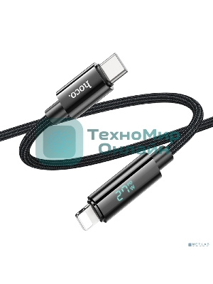 Кабель USB2.0 Hoco Type-C/Lightning, 2.4А, с дисплеем, U125, 1.2м, черный, коробка
