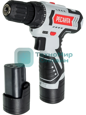 Дрель-шуруповерт Ресанта ДА-12-2ЛК, 12 В, 2 Ач, 40 Нм, щеточный
