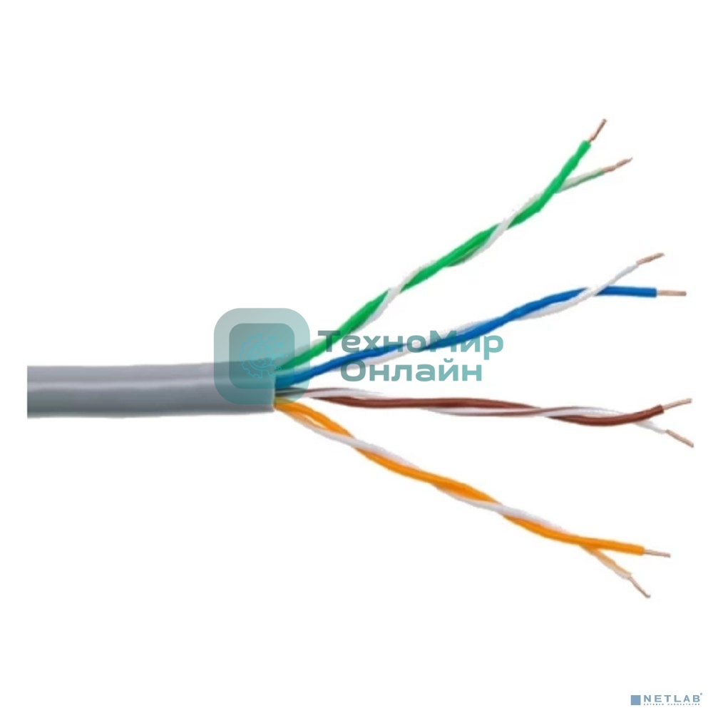 Кабель витая пара Rexant U/UTP, cat.5e, PVC нг(А)-LS, 4х2х0,52мм, 4PR, 24AWG, INDOOR, SOLID, серый, 305м