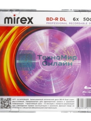 Диск BD-R Mirex 50 Gb, 6x, Slim Case (1), DL (1/50)