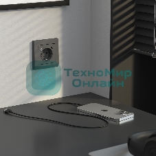 Розетка с заземлением, шторками и USB тип A+C  (графит матовый)
