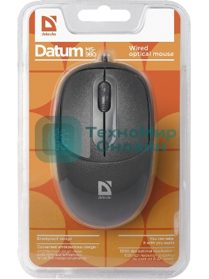 Мышь проводная Defender Datum MS-980 черный, 1000 dpi, USB, кнопки - 3