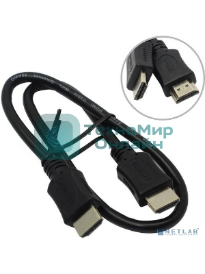Кабель HDMI C-HM-HM-0.5M Wize,0.5 м, v.2.0, 19M/19M, позол.разъемы, экран, черный, пакет