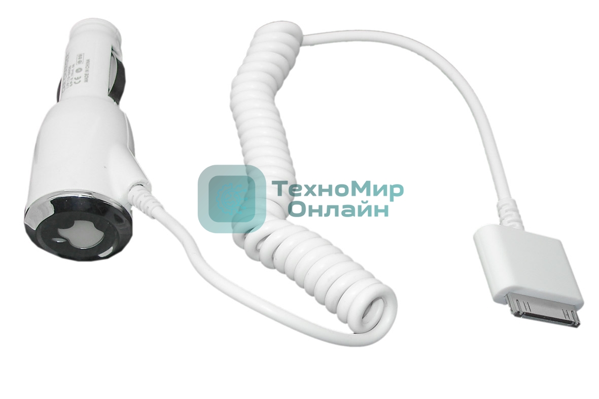 Автомобильная зарядка для Apple iPhone4s, iPhone4 (5V, 1A) белый