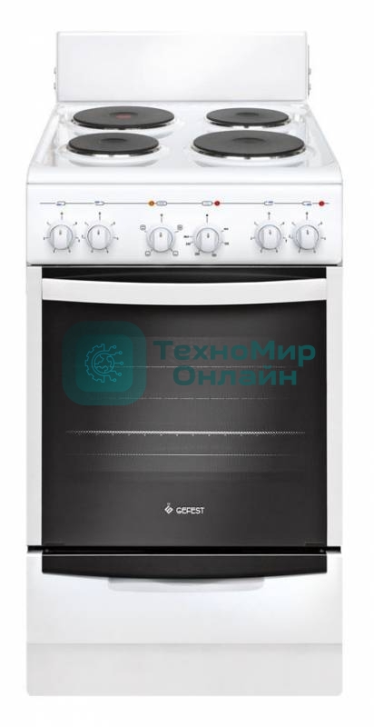 Плита электрическая Gefest 5140-01 0035 белый, конфорок 4 электрических, духовка 55 л, 50 см x 85 см x 58.5 см
