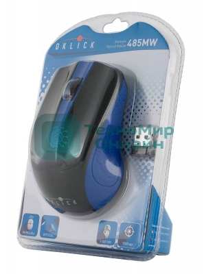 Мышь беспроводная Oklick 485MW черный/синий, 1200 dpi, радиоканал, USB, кнопки - 3