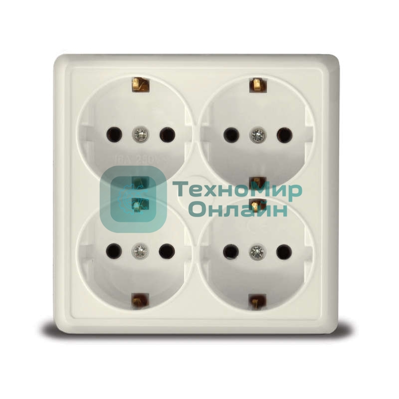 Розетка 4-м ОП Олимп с заземл. квадрат беж. UNIVersal 1171