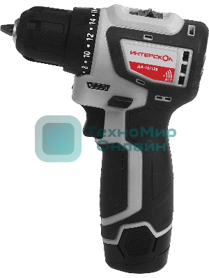 Дрель-шуруповерт ИНТЕРСКОЛ ДА-10/12В, 12 В, 2 Ач, 36 Нм, бесщеточный