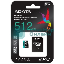 Флеш карта MICRO SDXC 512Gb W/AD. AUSDX512GUI3V30SA2-RA1 ADATA