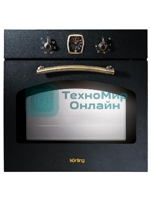 Встраиваемая электрическая духовка Korting OKB 460 RN/59.8 х 59.5 x 56 см, 6 режимов нагрева, аналоговые часы в классическом стиле Frank Muller, таймер, черный+бронза