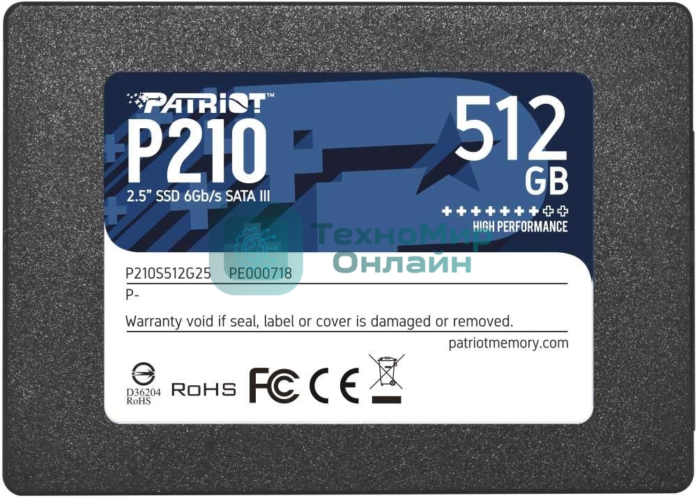 Накопитель SSD Patriot P210, 512Gb, SATA III, 2.5