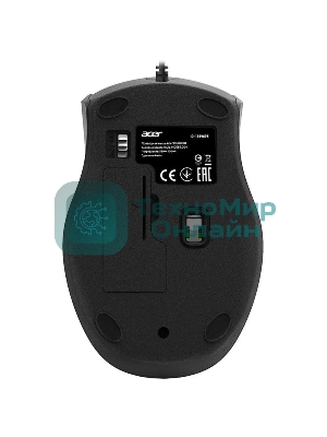 Мышь проводная Acer OMW020 черный, 1600 dpi, USB, кнопки - 4