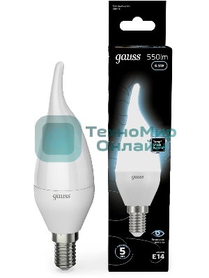 Лампа светодиодная Gauss Tailed 6.5Вт свеча 4100К белый E14 550лм 150-265В