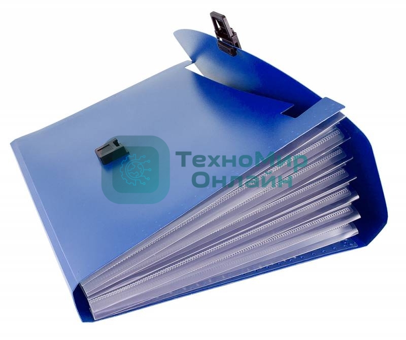 Папка-портфель Бюрократ -BPP13BLUE 13 отделений, A4, пластик, 0.7мм, синий