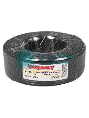 Телефонный кабель Rexant ШТЛП 4 жилы Cu, черный, 100 м