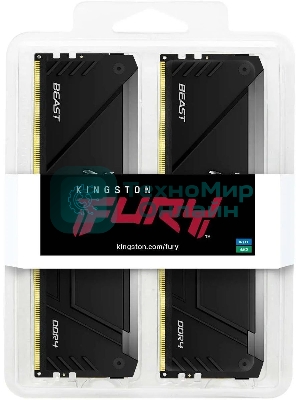 Оперативная память Kingston Fury Beast, DDR4, 16GB (2x8GB), 3600MHz, CL17, DIMM, с радиаторами, RGB, черный
