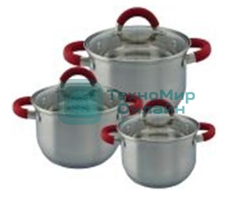 Набор кастрюль Kelli KL-4236 6 пред. (набор кастрюль 3 шт. - 1,9 л, 2,6 л и 3,6 л. Внутри шкала измерения. Силикон. ручки не нагреваются. Высококач. нерж. сталь. 5-слойное капсульное дно. Зеркал. поверхность. Матовая полоска. Можно использовать на всех типах плит. Стекл. крышки с паровыпуском.)