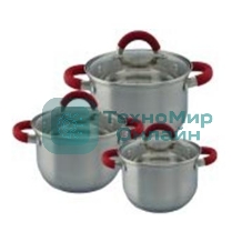 Набор кастрюль Kelli KL-4236 6 пред. (набор кастрюль 3 шт. - 1,9 л, 2,6 л и 3,6 л. Внутри шкала измерения. Силикон. ручки не нагреваются. Высококач. нерж. сталь. 5-слойное капсульное дно. Зеркал. поверхность. Матовая полоска. Можно использовать на всех типах плит. Стекл. крышки с паровыпуском.)