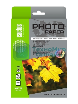 Фотобумага Cactus CS-MA6230100 A6/230г/м2/100л./белый матовое для струйной печати