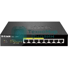 Коммутатор Unmanaged Switch with 8 10/100/1000Base-T ports (4 PoE ports 802.3af/802.3at (30 W), PoE Budget 68).8K Mac address, Auto-sensing, 802.3x Flow Control, Stand-alone, Auto MDI/MDI-X for each port, D-link Green technology, Metal case.Manual + Exter