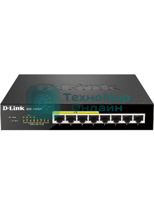Коммутатор Unmanaged Switch with 8 10/100/1000Base-T ports (4 PoE ports 802.3af/802.3at (30 W), PoE Budget 68).8K Mac address, Auto-sensing, 802.3x Flow Control, Stand-alone, Auto MDI/MDI-X for each port, D-link Green technology, Metal case.Manual + Exter