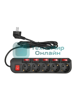 Сетевой фильтр Buro 500SH-1.8-SW-B 1.8 м, 5 розеток, черный, коробка
