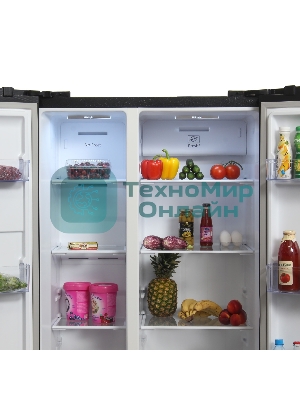 Холодильник Hyundai CS5003F черное стекло двухкамерный 331/165л морозилка сбоку, No Frost, Side by Side