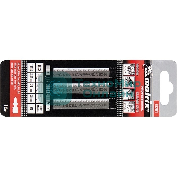 Полотна Matrix для электролобзика по дереву, 3 шт. T101B, 75x2,5мм, HCS Professional