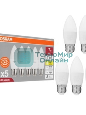 Лампа светодиодная LED Value LVCLB60 7SW/830 свеча матовая E14 230В 10х1 RU OSRAM 4058075578883