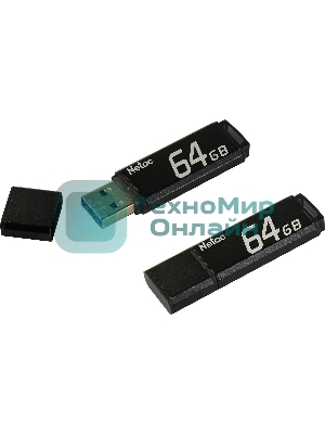 Флешка USB Netac U351 (NT03U351N-064G-20BK), 64Gb, USB 2.0, R/W 25/10, черный