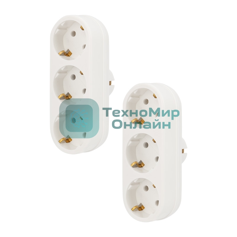 Набор тройников электрических линейных Rexant 16 А с заземлением, белый (2 шт./уп.)