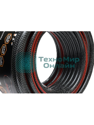 Шланг поливочный ПВХ усиленный премиум пищевой трехслойн. армир. 1/2 25м черный/красный Вихрь 73/7/2/10