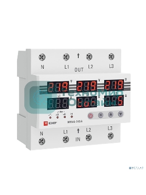 Трехфазное реле напряжения и тока с дисп. MRVA-3 63A EKF MRVA-3-63A EKF
