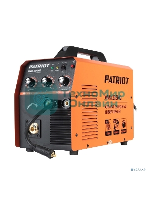 Полуавтомат сварочный инверторный PATRIOT WMA 205MQ MIG/MAG/MMA, полуавтоматическая сварка в среде газа (MIG/MAG) стальной и флюсовой проволокой 0.6/0.8 мм, сварка электродом (MMA) до 4мм, сварочный ток в режиме MIG: 40-200А; сварочный ток в режиме MMA: 40-200А; ПВ при макс. токе: 60%
