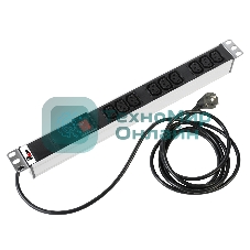 ЦМО Блок розеток Rem-16 с выкл., 9 IEC 60320 C13, 16A, алюм., 19