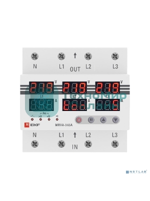 Трехфазное реле напряжения и тока с дисп. MRVA-3 63A EKF MRVA-3-63A EKF