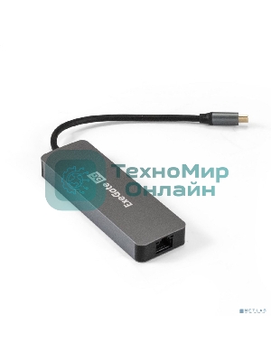 USB-концентратор ExeGate DUB-21C/PD/HL (кабель-адаптер USB Type-C --> 2xUSB3.0 + PD 100W + HDMI 4K@60Hz + Lan RJ45 10/100/1000Mb, Plug&Play, серая)