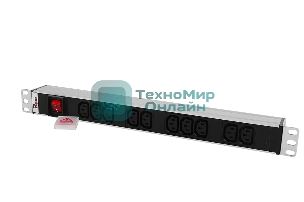 Блок розеток Rem-10 без шнура с выкл., 10 IEC 60320 C13, вход IEC 60320 C14, 10A, алюм., 19