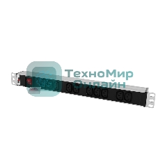 Блок розеток Rem-10 без шнура с выкл., 10 IEC 60320 C13, вход IEC 60320 C14, 10A, алюм., 19