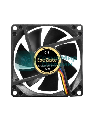 Вентилятор для корпуса ExeGate EX08025S4P-PWM черный, 80 мм, 2300 об/мин, 23 дБ, 4 pin