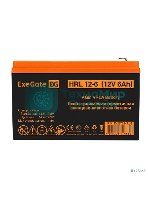 Аккумуляторная батарея ExeGate HRL 12-6 (12V 6Ah 1224W, клеммы F2)