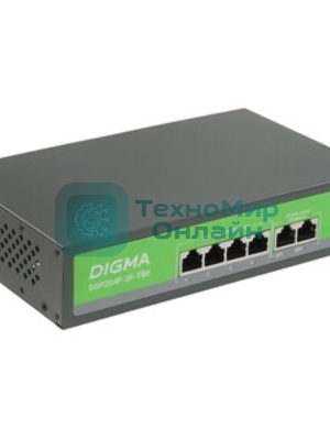 Коммутатор Digma DSP204F-2F-T80 V1, 6×100 Мбит/с, неуправляемый