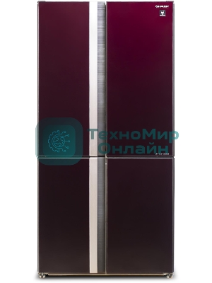 Холодильник Sharp SJ-GX98PRD темно-бордовый стекло трехкамерный Side by Side 394/211л морозилка снизу, No Frost, Side by Side