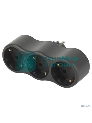 Разветвитель электрический ЭРА SPx-3e-B на 3 розетки с заземлением 16А черный