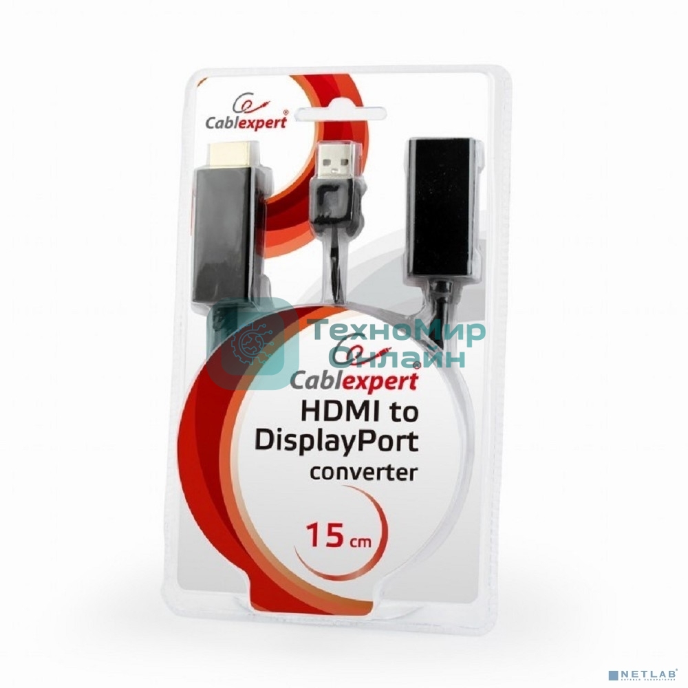 Конвертер HDMI->DisplayPort, Cablexpert DSC-HDMI-DP, HD19M+USBxHD20F, черный