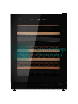 Винный шкаф Kuppersberg RBW 86, встраиваемый, High-Tech, объем 129 л, вместимость 46 бутылок, диапазон температуры 5-22 градусов, сенсорное открытие двери, 4 полки из бука, LCD дисплей, уровень шума 40 дБ, черный