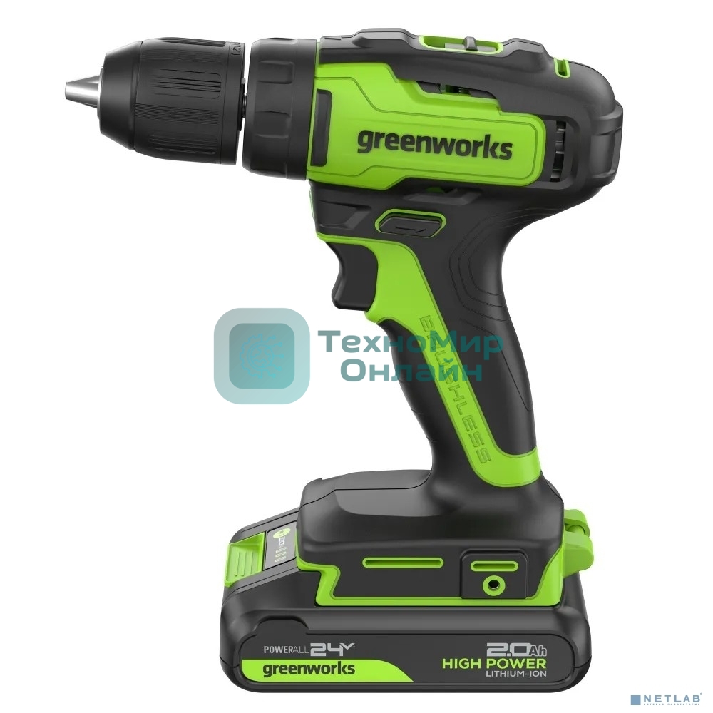 Дрель-шуруповерт Greenworks GD24DD35 аккумуляторная, 24V, б/щет, 29/35Нм,1х2Ач,ЗУ,кор [3704007CUA]
