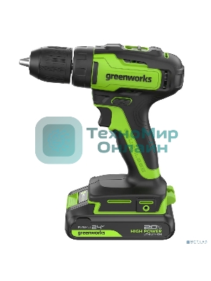 Дрель-шуруповерт Greenworks GD24DD35 аккумуляторная, 24V, б/щет, 29/35Нм,1х2Ач,ЗУ,кор [3704007CUA]