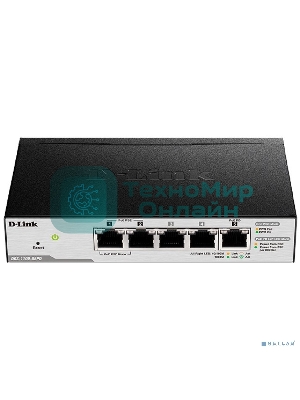 Коммутатор D-Link DGS-1100-05PDV2/A1A, L2 Smart Switch with 4 10/100/1000Base-T ports and 1 10/100/1000Base-T PD port(2 PoE ports 802.3af (15,4 W), PoE Budget 18W from 802.3at/8W from 802.3af).2K Mac address,